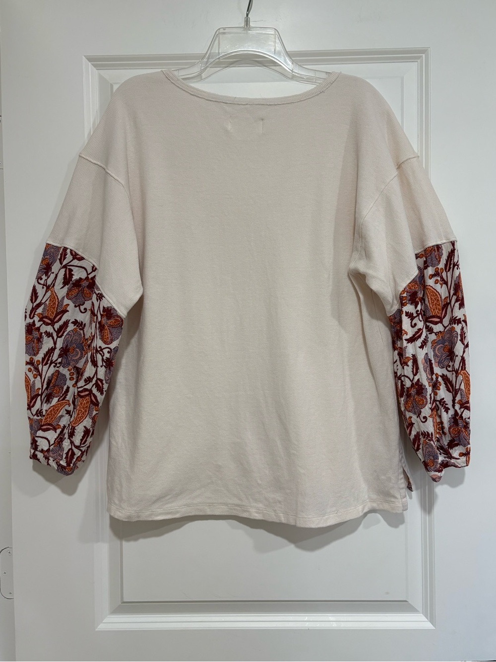 By Anthropologie Oversized Waffle Knit Top Floral Paisley Boho V-Neck Sz S - Picture 7 of 11